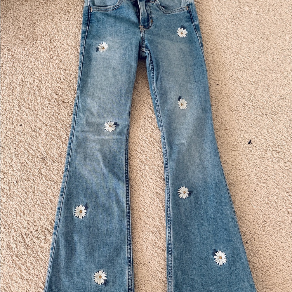 Abercrombie Kids Floral Embroidered Blue Jeans